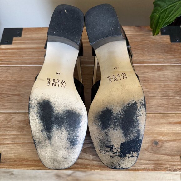 90s Vintage Nine West Jerry Square Toe Silver Buckle Block Block Heeled Loafer - Picture 15 of 16